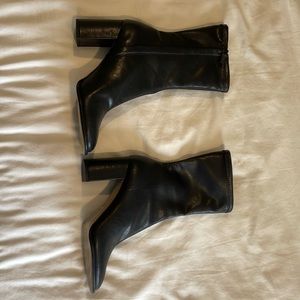 Black faux leather heeled booties